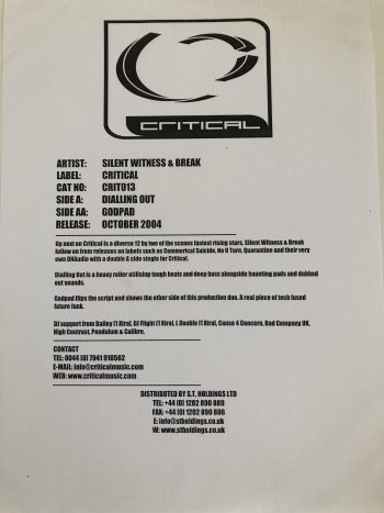 Silent Witness & Break - Dialling Out / Godpad (12", W/Lbl)
