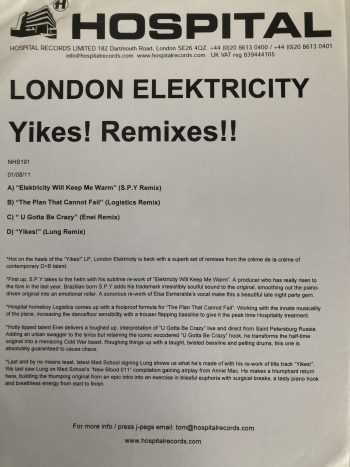 London Elektricity - Elektricity Will Keep Me Warm (S.P.Y Remix) / The Plan That Cannot Fail (Logistics Remix) (12')