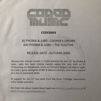 Phobia & Jubei - Cooper's Dream / The Fugitive (12", Promo)