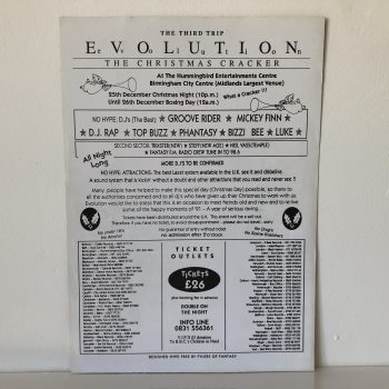 EVOLUTION The 3rd Trip Rave Flyer 25 December 1991 The Hummingbird Birmingham - Image 2