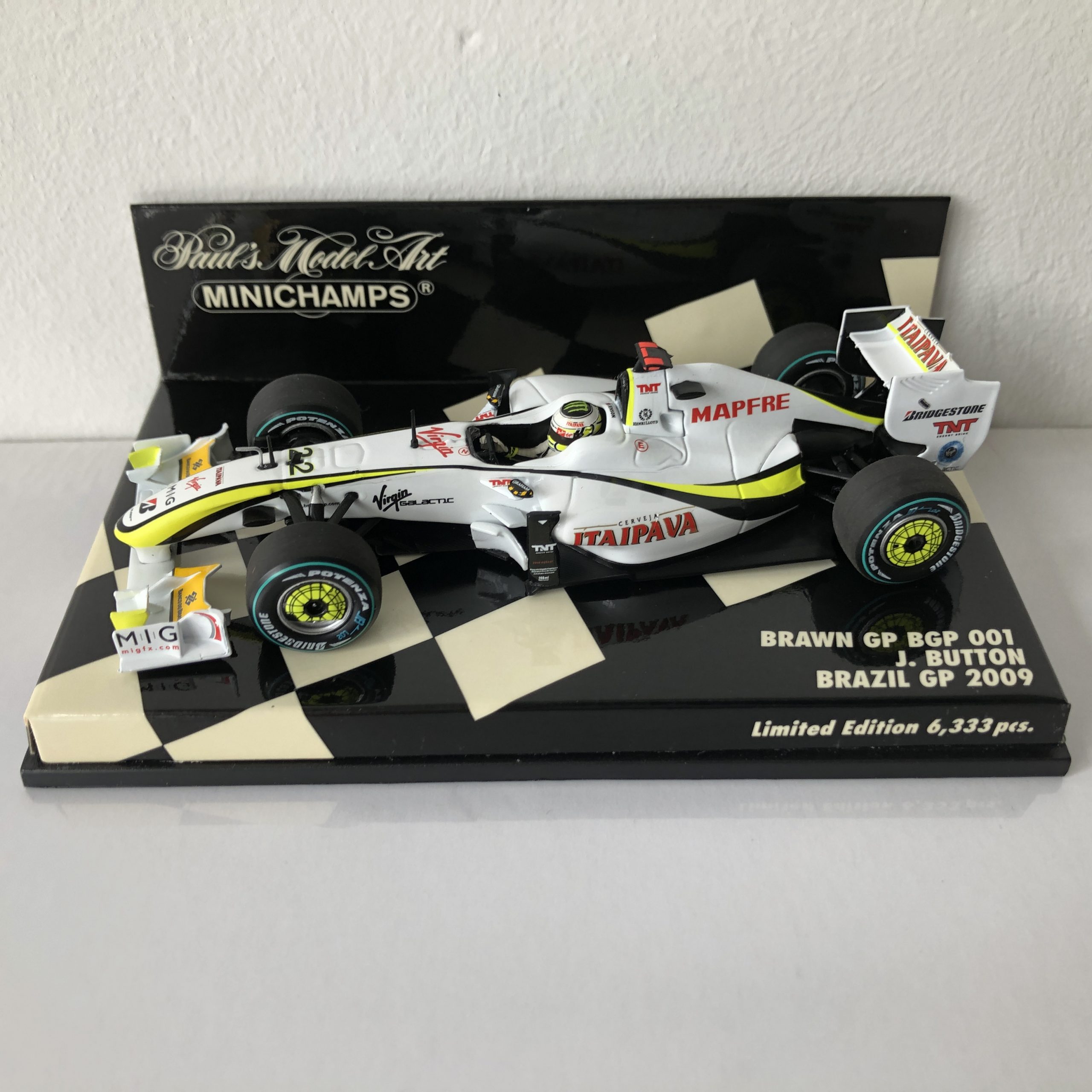 2009 Jenson Button Brawn GP BGP001 Brazil GP 1 43 Minichamps F1 Model Car CLASSICTRAX.CO.UK