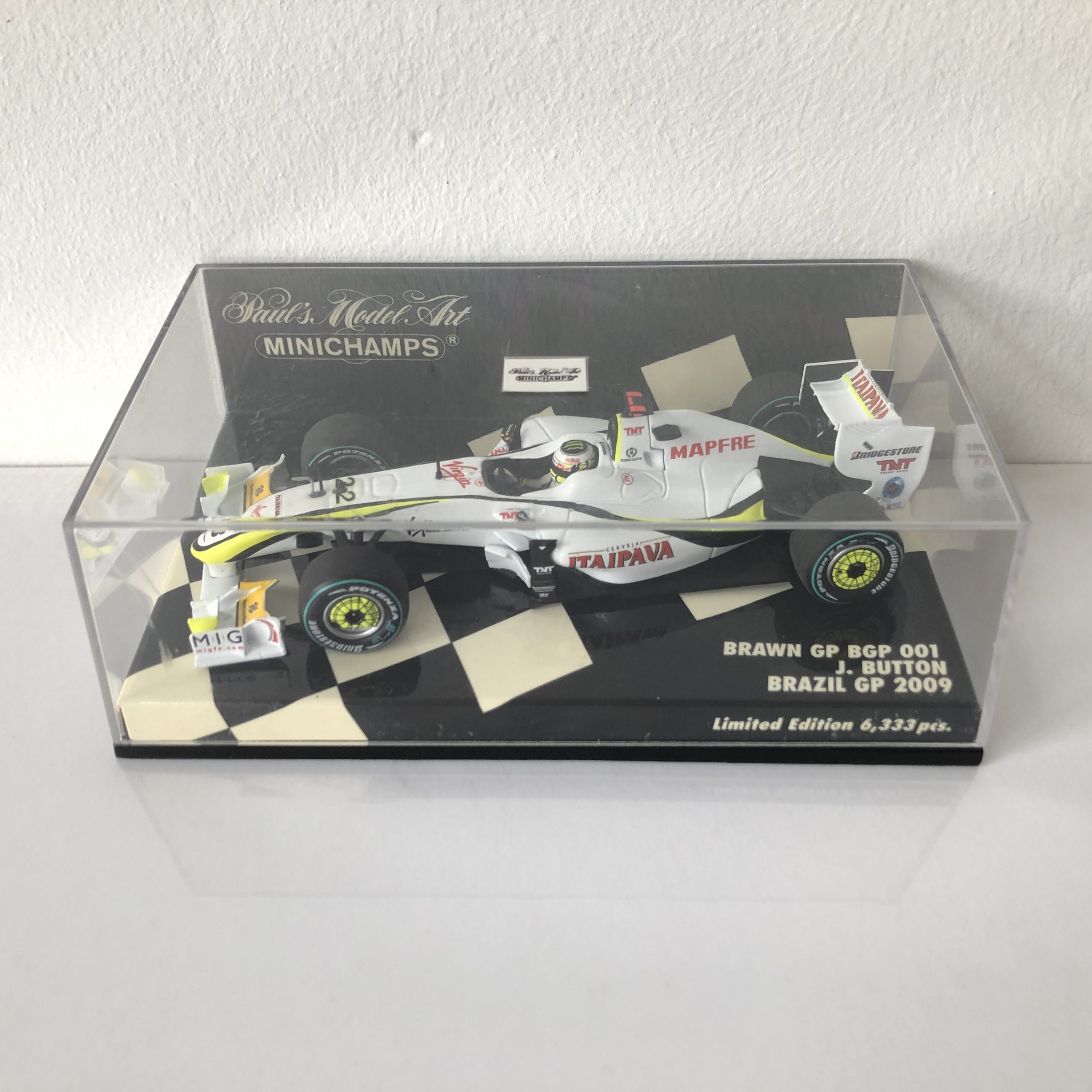 2009 Jenson Button Brawn GP BGP001 Brazil GP 1 43 Minichamps F1 Model Car CLASSICTRAX.CO.UK