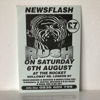 Rush - The Rocket - Saturday 6th August 1994 - Vintage Rave Flyer