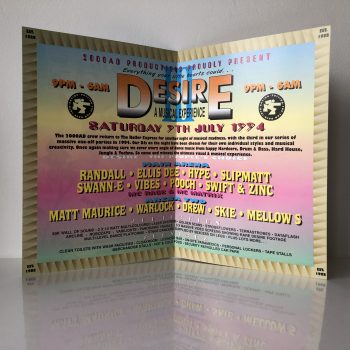 Desire - Roller Express - 9th July 1994 - Vintage Rave Flyer - Image 2