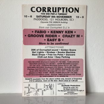 Corruption - The Paddocks - 9th November 1991 - Vintage Rave Flyer - Image 2
