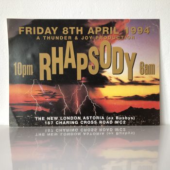 Rhapsody - Friday 8th April 1994 - The New London Astoria - Vintage Rave Flyer