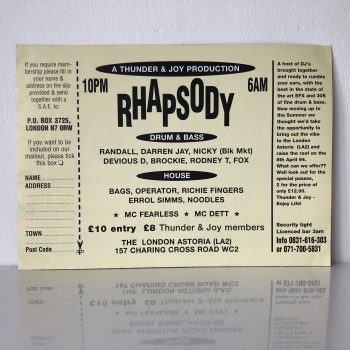 Rhapsody - Friday 8th April 1994 - The New London Astoria - Vintage Rave Flyer - Image 2