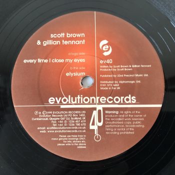 Scott Brown & Gillian Tennant - Every Time I Close My Eyes / Elysium (12")
